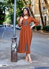 Yamini By Wooglee Rayon With Thread Work Pocket Kurti

